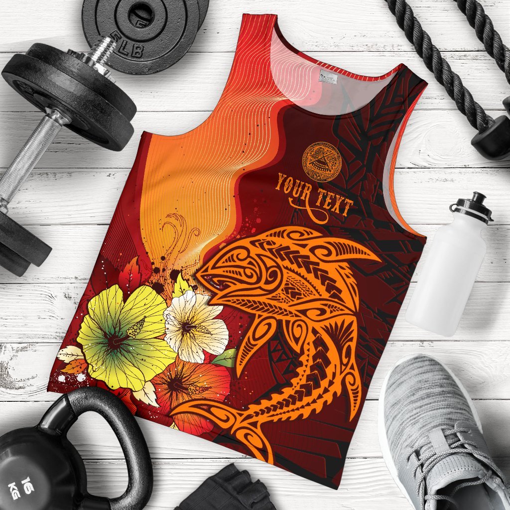 American Samoa Custom Personalised Men Tank Top - Tribal Tuna Fish Orange - Polynesian Pride