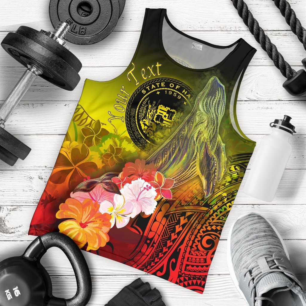 Polynesian Hawaii Custom Personalised Men's Tank Top - Humpback Whale with Tropical Flowers (Yellow) Yellow - Polynesian Pride