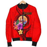 Tahiti Polynesian Men's Bomber Jacket - Floral With Seal Red - Polynesian Pride