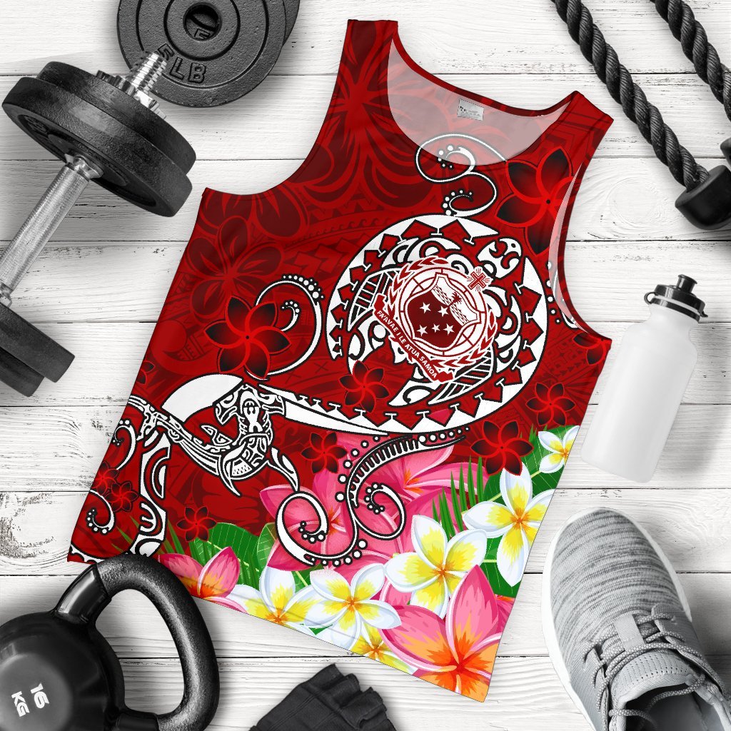 Samoa Men's Tank Top - Turtle Plumeria (Red) Red - Polynesian Pride