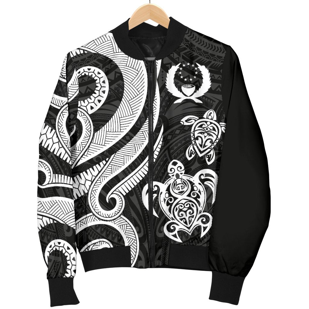 Pohnpei Micronesian Men Bomber Jacket - White Tentacle Turtle - Polynesian Pride