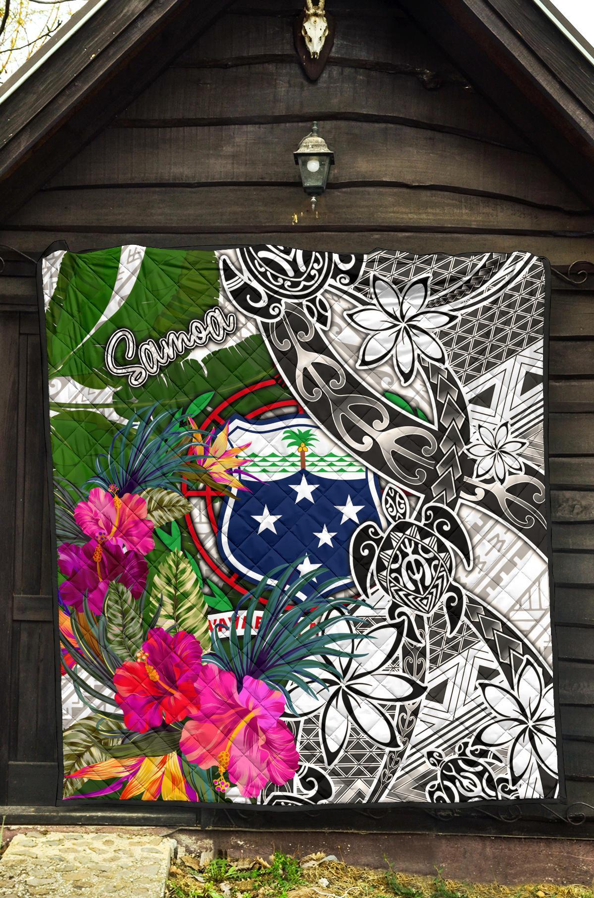 Samoa Premium Quilt White - Turtle Plumeria Banana Leaf - Polynesian Pride