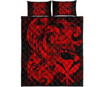 Hawaii Polynesian Quilt Bed Set - Red Kanaka Maoli Tentacle Plumeria - Polynesian Pride
