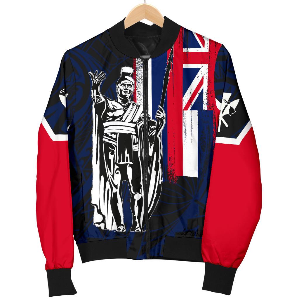 Hawaii King Flag Polynesian Men's Bomber Jacket - Blue - Polynesian Pride