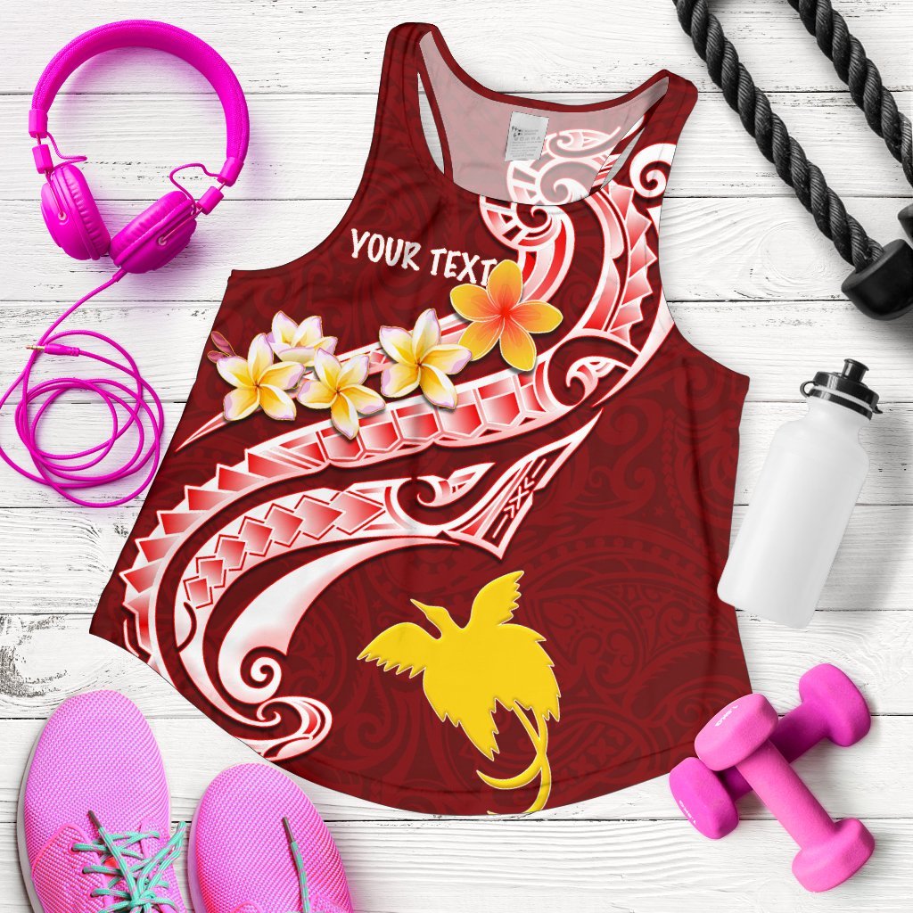 Papua New Guinea Custom Personalised Women's Racerback Tank - PNG Seal Polynesian Patterns Plumeria Red - Polynesian Pride