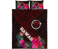 Hawaii Quilt Bed Set - Kanaka Maoli With Hibiscus On Polynesian Patterns (RED) - Polynesian Pride