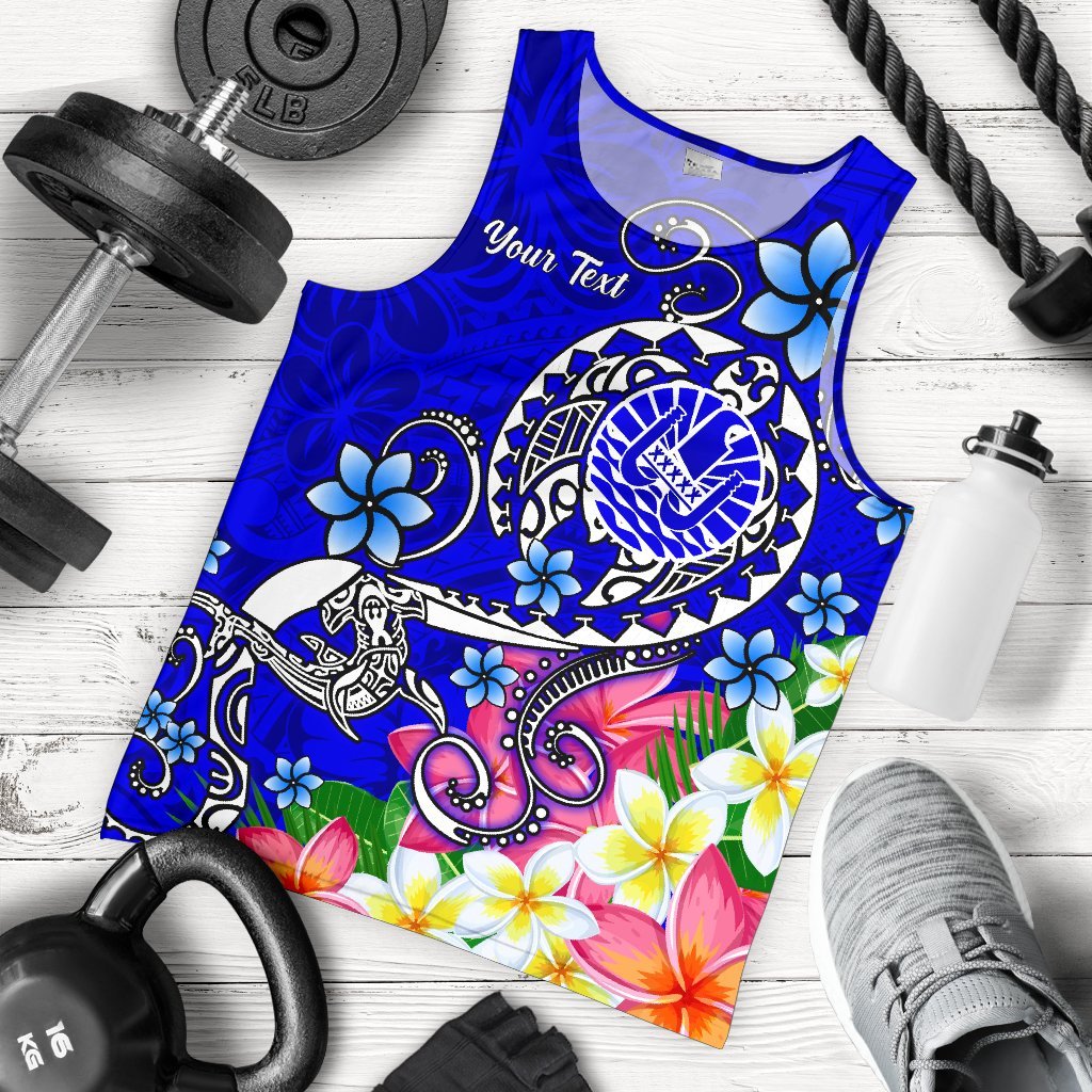 Tahiti Custom Personalised Men's Tank Top - Turtle Plumeria (Blue) Blue - Polynesian Pride