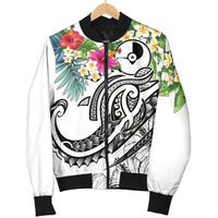 YAP Polynesian Men's Bomber - Summer Plumeria (White) - Polynesian Pride