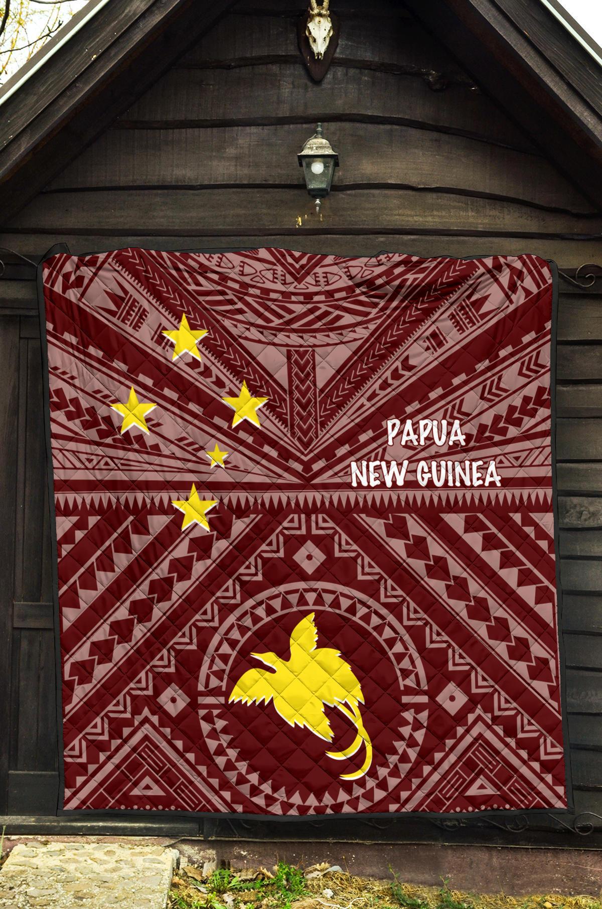 Papua New Guinea Premium Quilt - Flag With Polynesian Patterns (Red) - Polynesian Pride