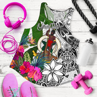 Vanuatu Custom Personalised Women's Racerback Tank White - Turtle Plumeria Banana Leaf White - Polynesian Pride