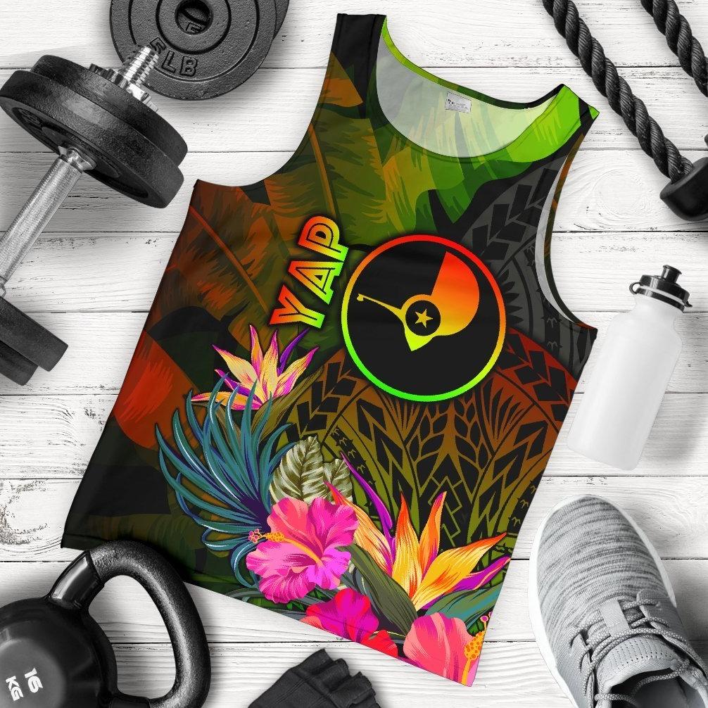 YAP Polynesian Men's Tank Top - Hibiscus and Banana Leaves Reggae - Polynesian Pride