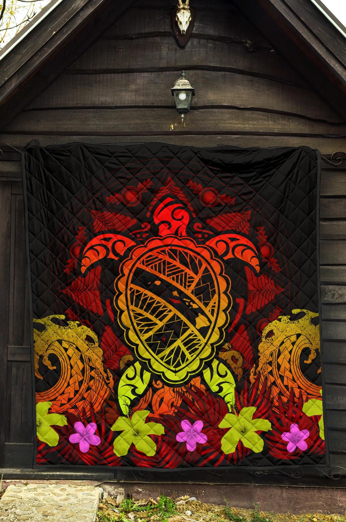 Hawaii Turtle Polynesian Red Premium Quilt - Kuly Style - Polynesian Pride