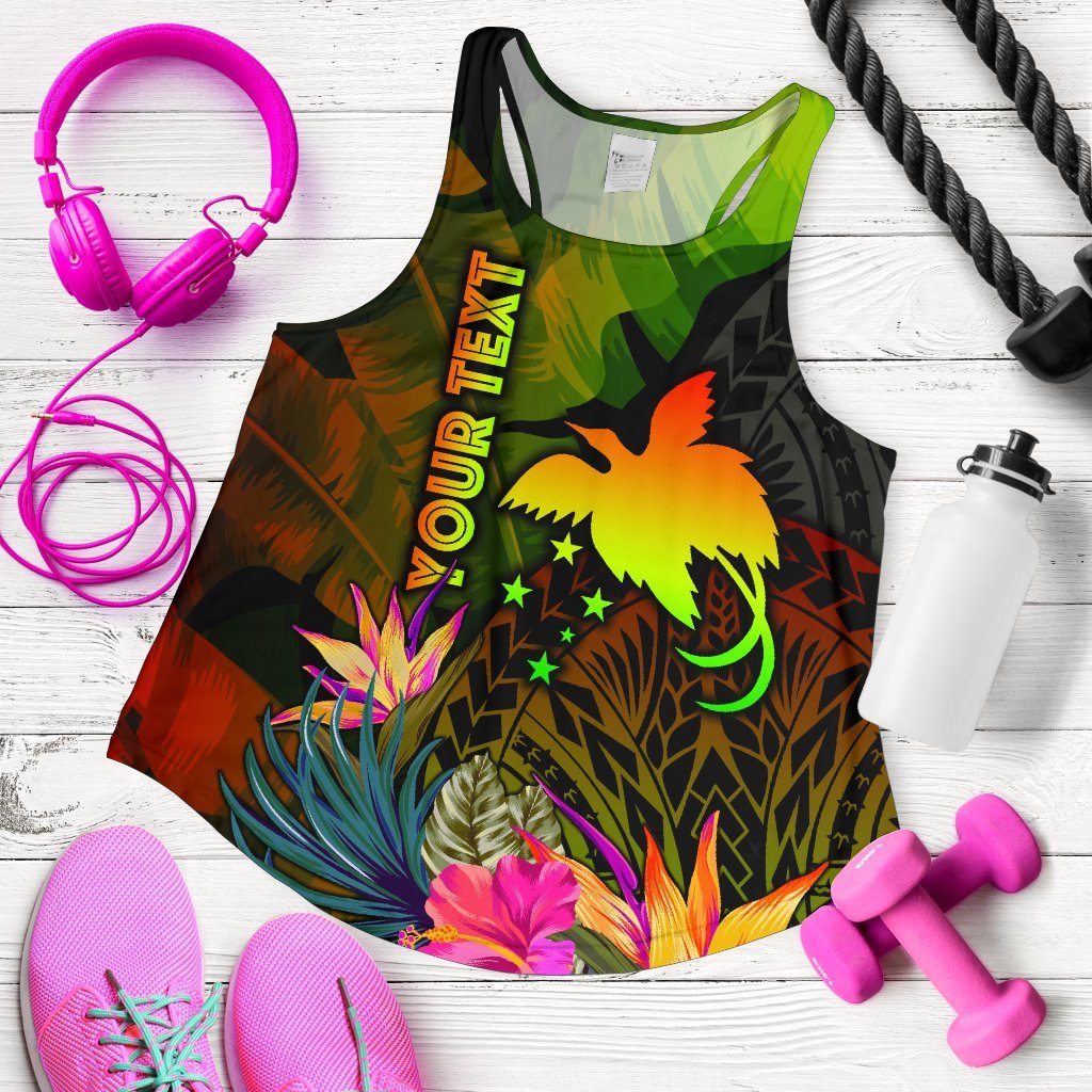 Papua New Guinea Polynesian Personalised Women's Racerback Tank - Hibiscus and Banana Leaves Art - Polynesian Pride