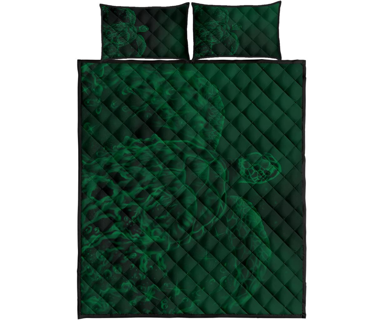 Hawaii Sea Turtle Water Color Travel Galaxy Quilt Bed Set - AH - Green Green - Polynesian Pride