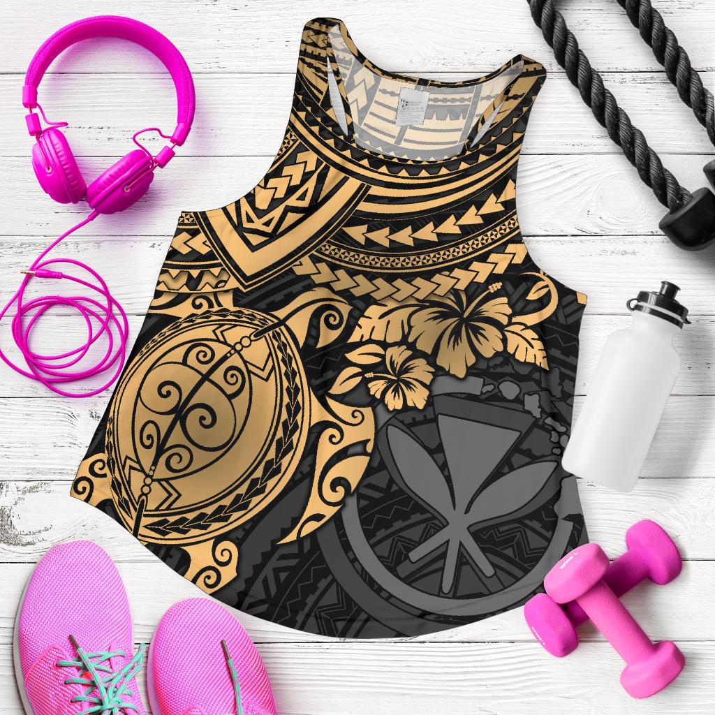 Polynesian Hawaii Women's Racerback Tank - Gold Turtle GOLD - Polynesian Pride