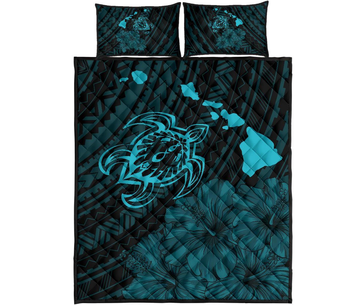 Hawaii Sea Turtle Is Swimming Toward Quilt Bed Set Blue Blue - Polynesian Pride