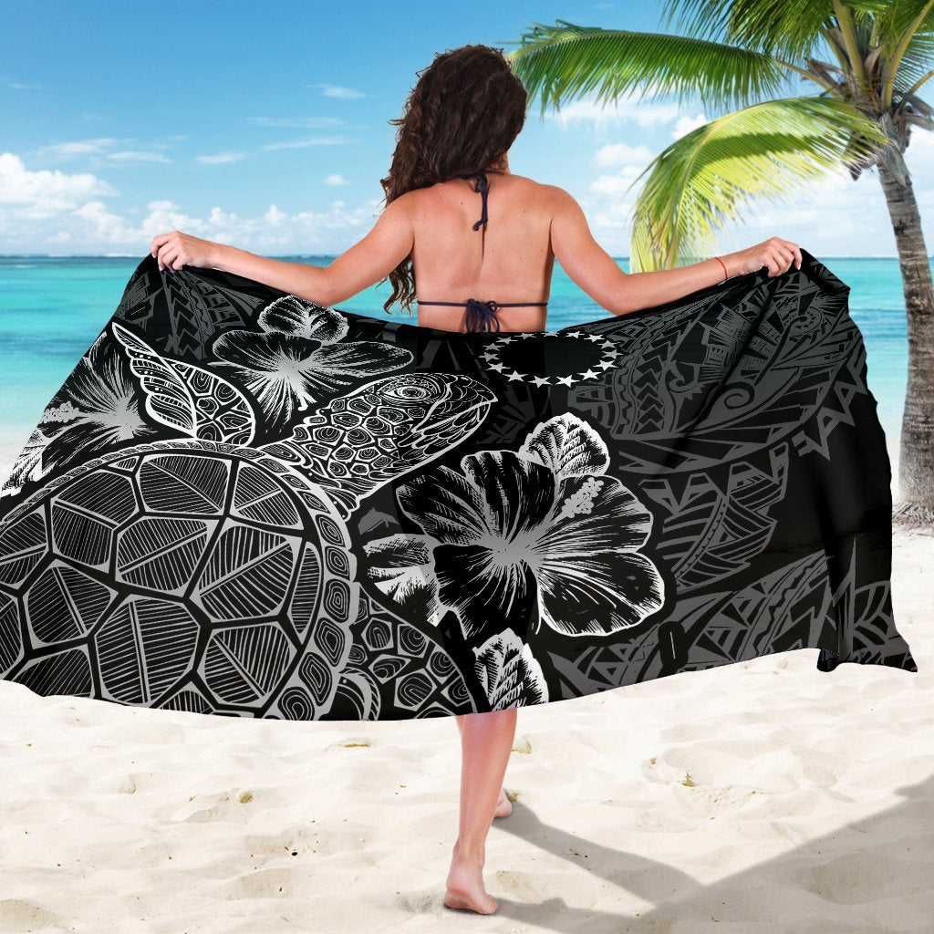 Cook Islands Sarong - Turtle Hibiscus Pattern Black - Polynesian Pride