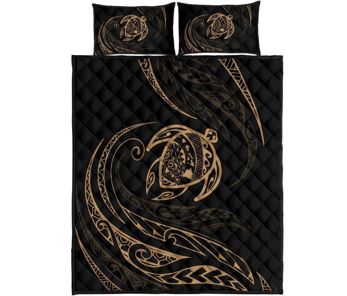 Hawaii Turtle Quilt Bed Set - Gold - Frida Style Black - Polynesian Pride