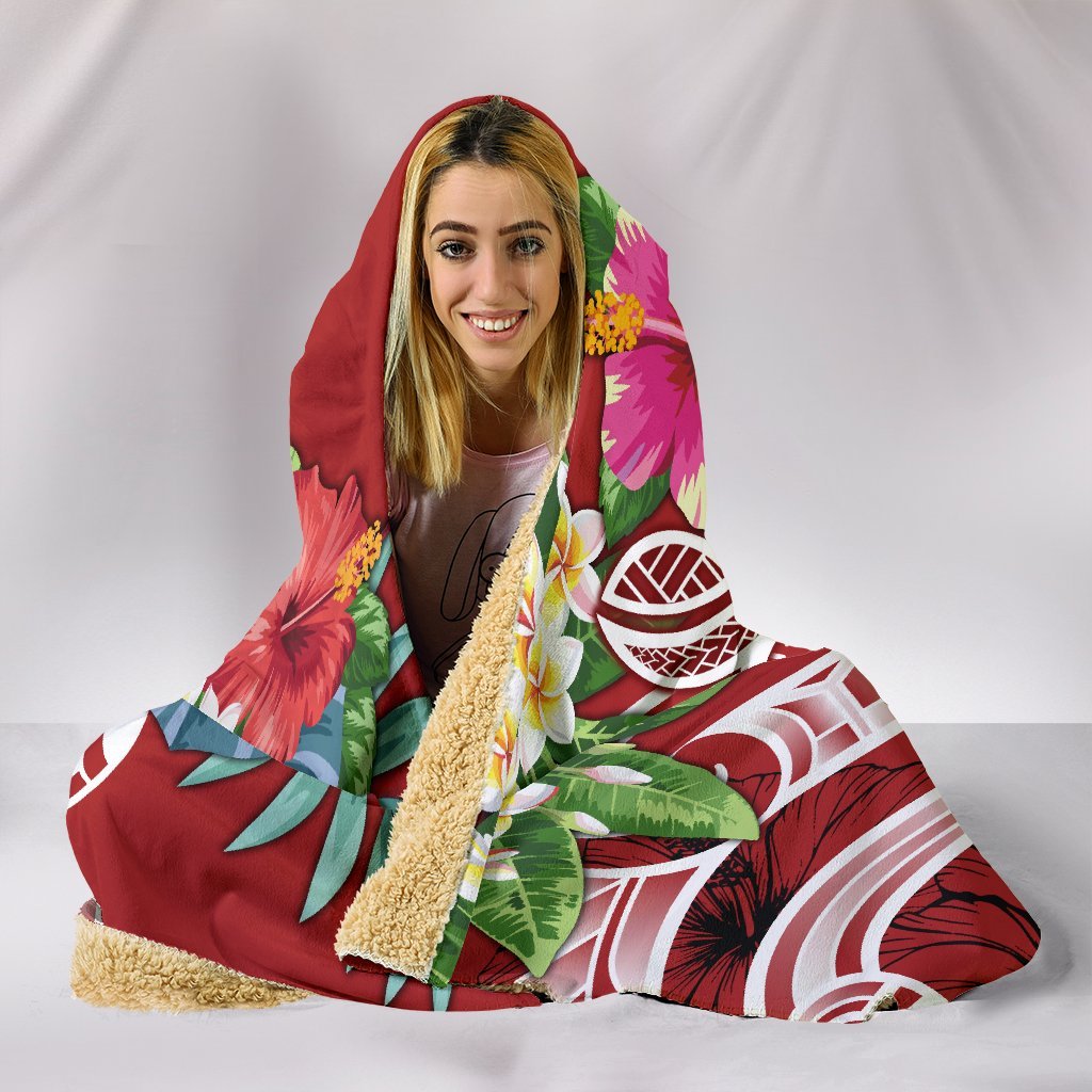 YAP Polynesian Hooded Blanket - Summer Plumeria (red) - Polynesian Pride