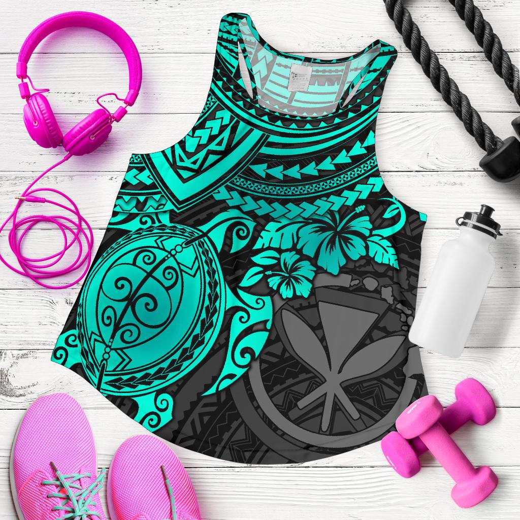 Polynesian Hawaii Women's Racerback Tank - Turquoise Turtle BLUE - Polynesian Pride