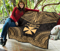 Wallis And Futuna Premium Quilt - Wallis And Futuna Coat Of Arms Polynesian Chief Gold Version - Polynesian Pride