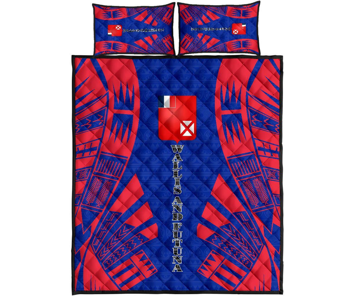 Wallis and Futuna Quilt Bed Set - Wallis and Futuna Coat Of Arms & Polynesian Red Tattoo Style Art - Polynesian Pride