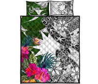Nauru Custom Personalised Quilt Bet Set White - Turtle Plumeria Banana Leaf - Polynesian Pride