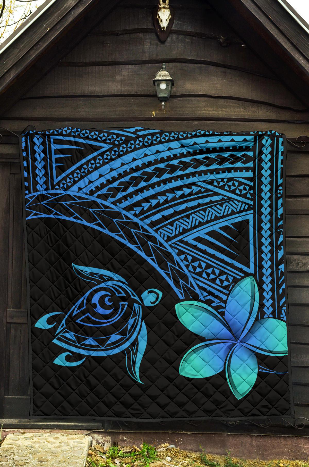 Hawaii Quilt - Hawaii Turtle Plumeria Quilt Blue - Polynesian Pride