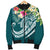 Kosrae Polynesian Men's Bomber Jacket - Summer Plumeria (Turquoise) - Polynesian Pride