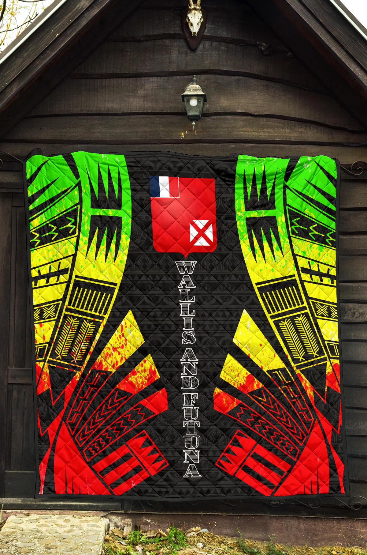 Wallis And Futuna Premium Quilt -Wallis And Futuna Coat Of Arms Polynesian Reggae Tattoo Red - Polynesian Pride