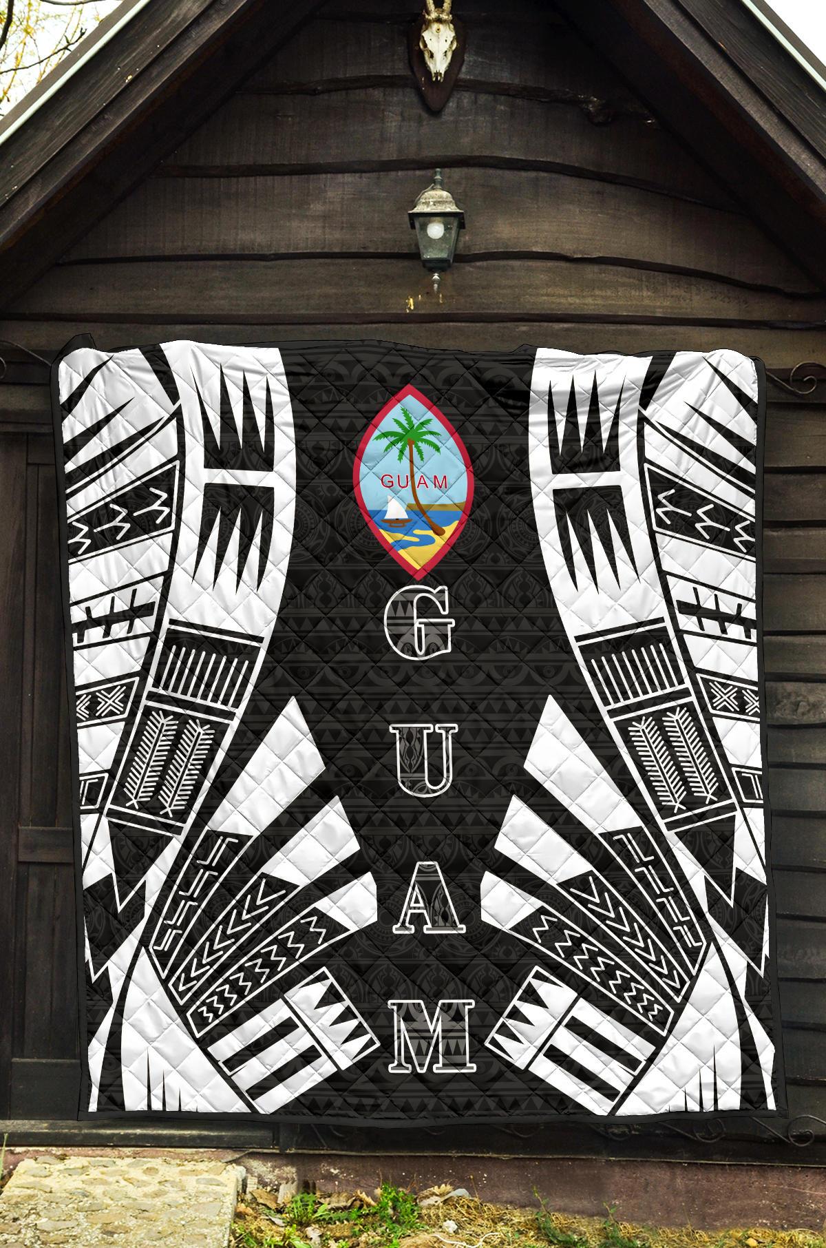 Guam Premium Quilt - Guam Coat Of Arms Polynesian White Tattoo - Polynesian Pride