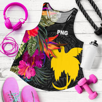 Papua New Guinea Women's Racerback Tank - Hibiscus Polynesian Pattern Black - Polynesian Pride