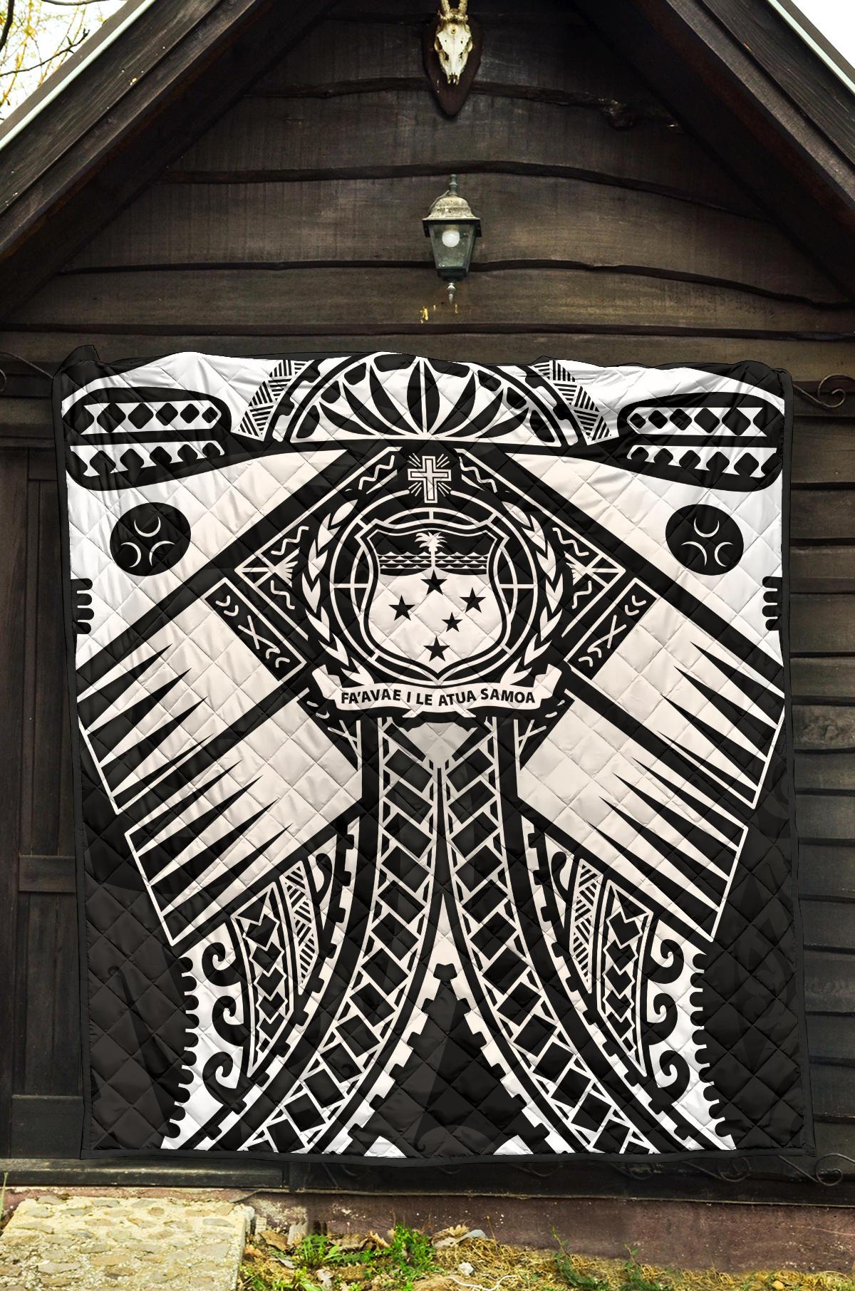 Samoa Polynesian Premium Quilt - Samoa White Seal with Polynesian Tattoo - Polynesian Pride