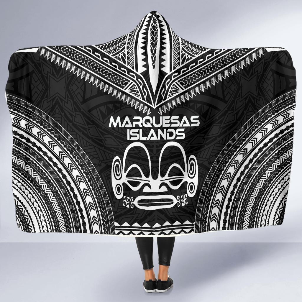 Marquesas Islands Polynesian Chief Hooded Blanket - Black Version - Polynesian Pride