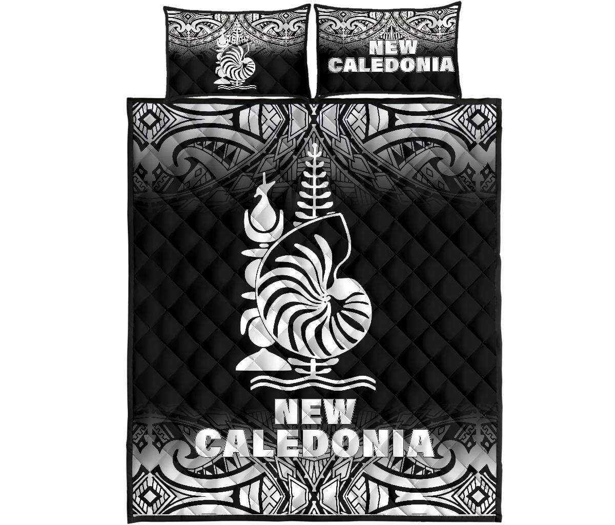 New Caledonia Quilt Bed Set - New Caledonia Coat Of Arms Polynesian Tattoo Black Fog Style Black - Polynesian Pride