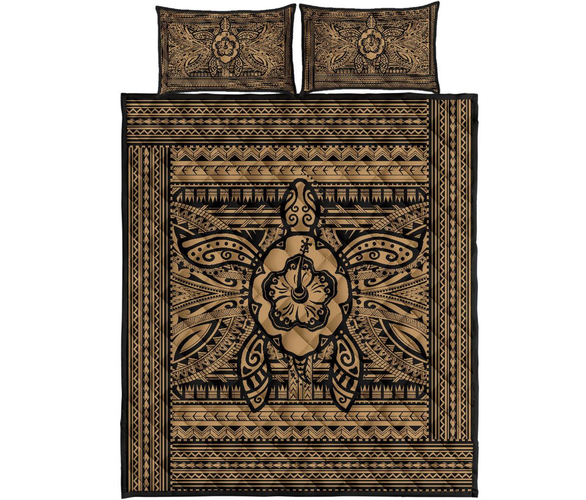 Hawaii Polyensian Turtle Quilt Bed Set Gold Gold - Polynesian Pride