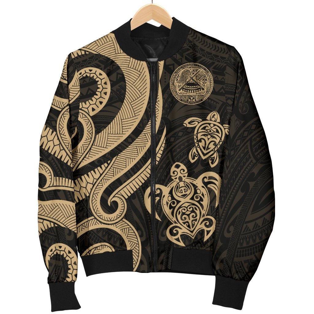 American Samoa Bomber Jacket - Gold Tentacle Turtle Gold Unisex - Polynesian Pride