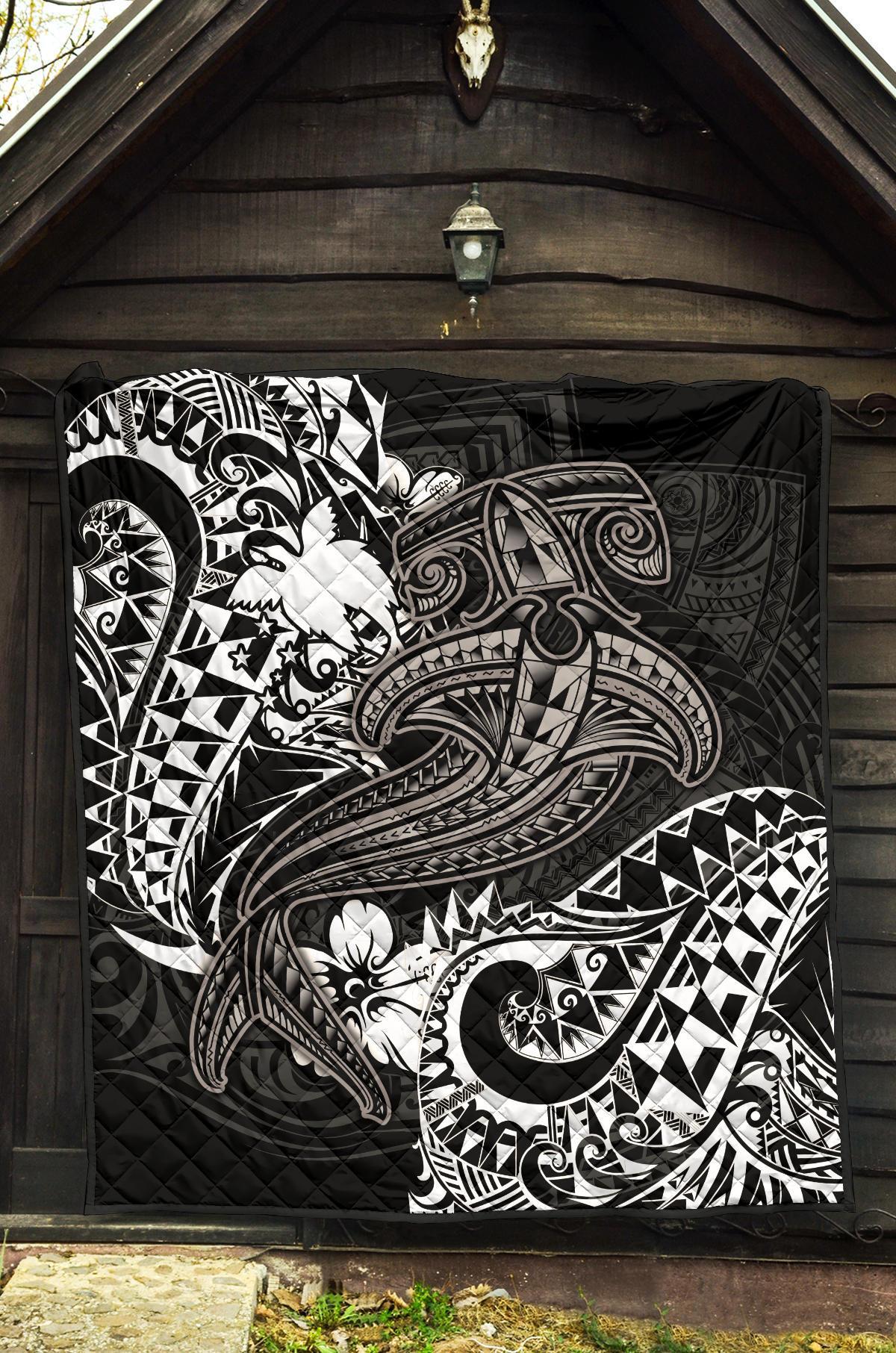 Papua New Guinea Premium Quilt - White Shark Polynesian Tattoo - Polynesian Pride