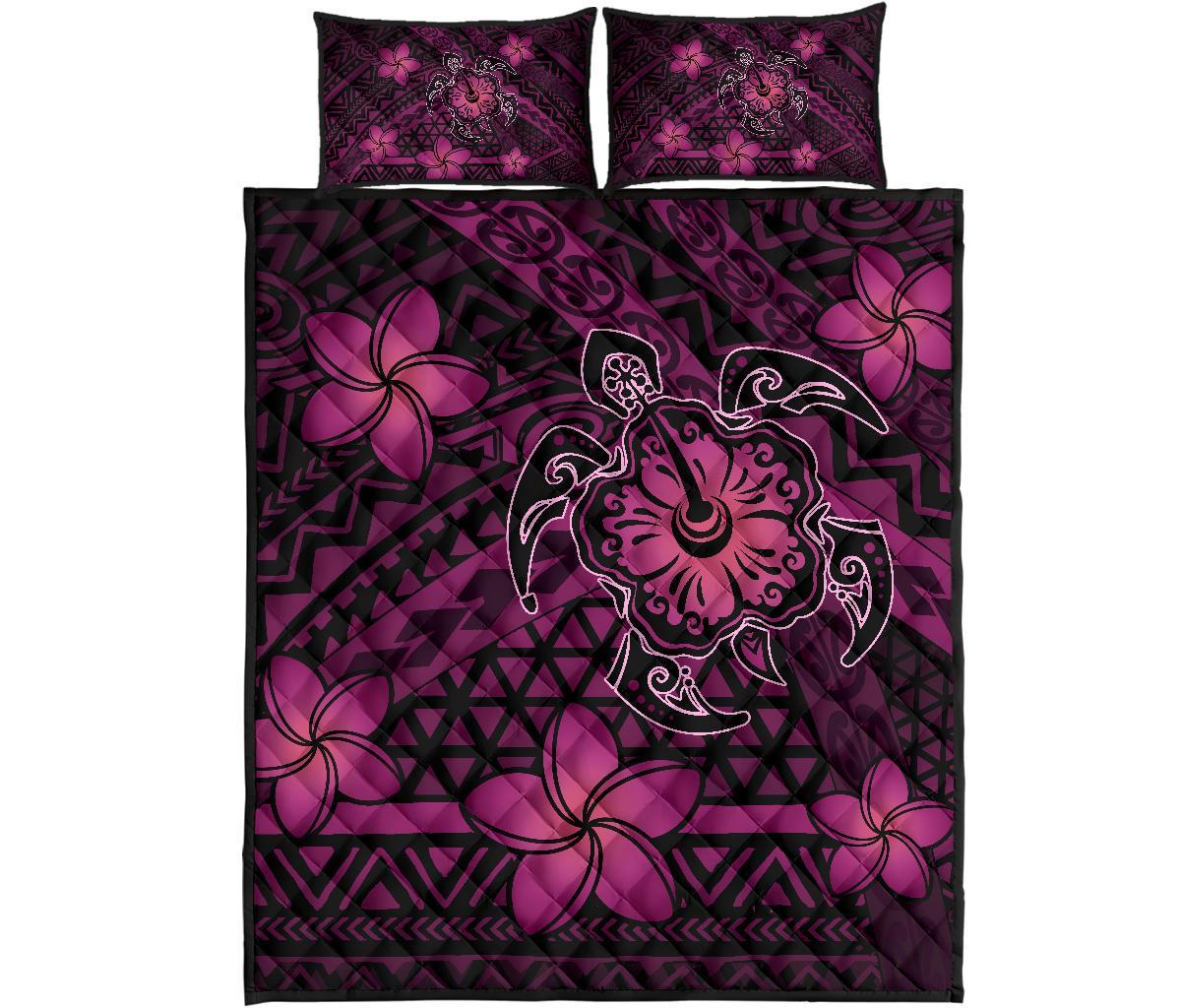 Hawaii Mix Polynesian Turtle Plumeria Quilt Bed Set - AH - Nick Style - Pink Art - Polynesian Pride