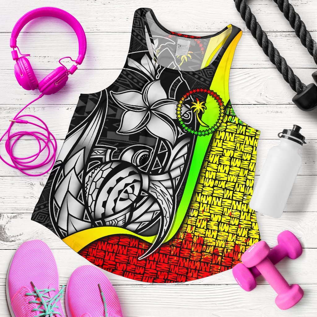 Chuuk Micronesia Women's Racerback Tank Reggae - Turtle With Hook - Polynesian Pride