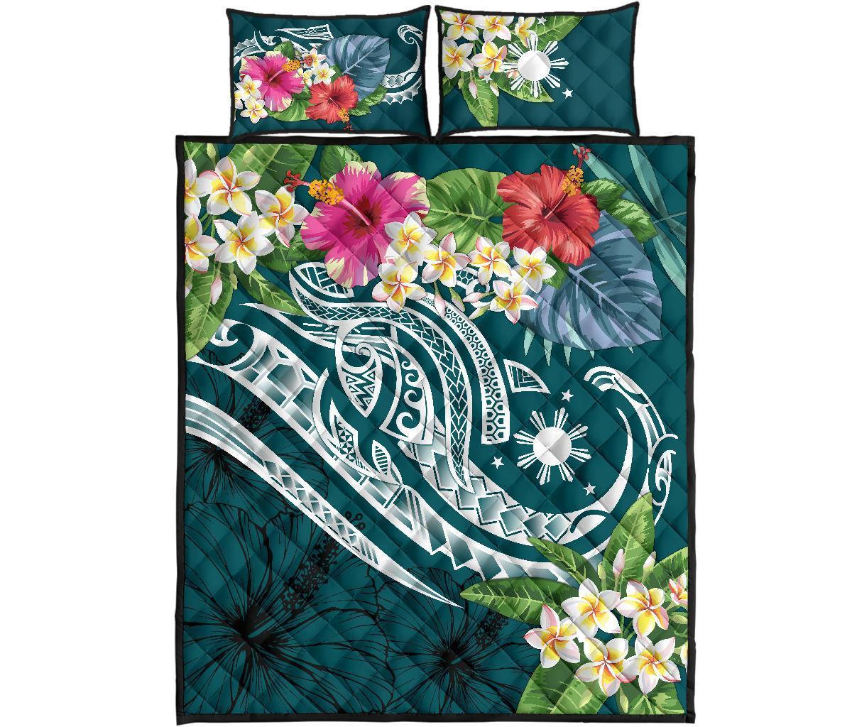 The Philippines Quilt Bed Set - Summer Plumeria (Turquoise) - Polynesian Pride