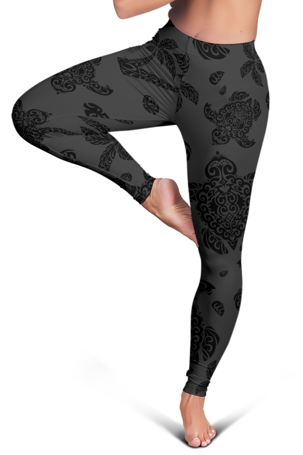 Polynesian Turtle Palm And Sea Pebbles Gray Hawaii Women's Leggings AH - Polynesian Pride