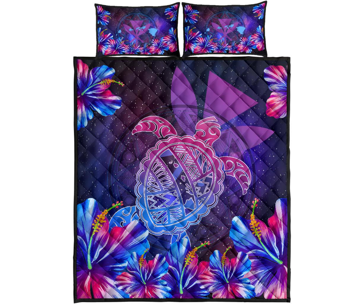 Hawaii Turtle Hibiscus Galaxy Night Quilt Bed Set Art - Polynesian Pride