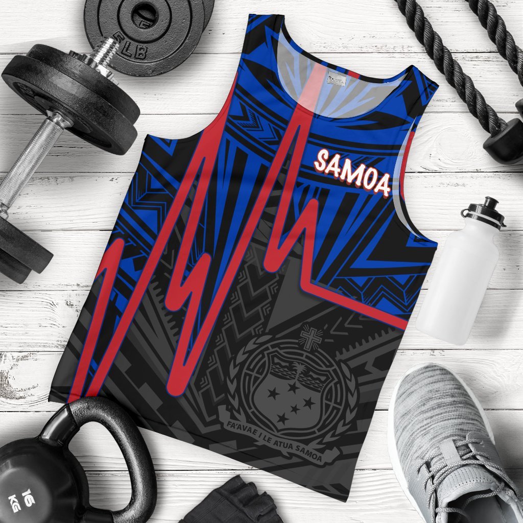 Samoa Men's Tank Top - Samoa Seal With Polynesian Patterns In Heartbeat Style (Blue) Blue - Polynesian Pride