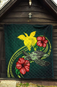 Papua New Guinea Polynesian Premium Quilt - Green Turtle Hibiscus - Polynesian Pride