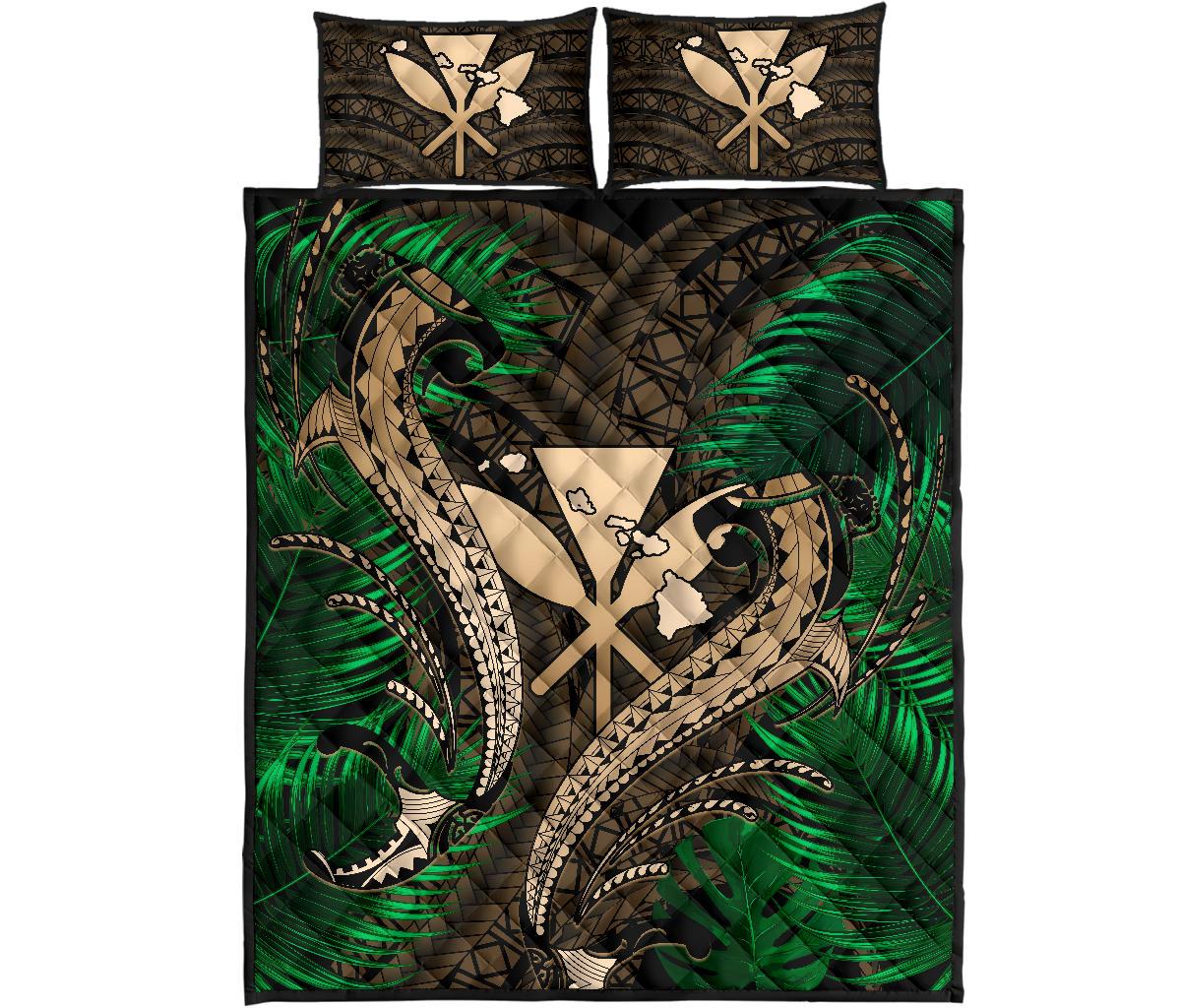 Hawaii Shark Polynesian Tropical Quilt Bed Set - Gold Gold - Polynesian Pride