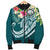 FSM Polynesian Men's Bomber Jacket - Summer Plumeria (Turquoise) - Polynesian Pride