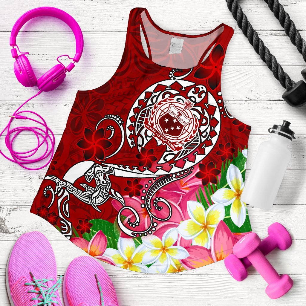 Samoa Women's Racerback Tank - Turtle Plumeria (Red) Red - Polynesian Pride