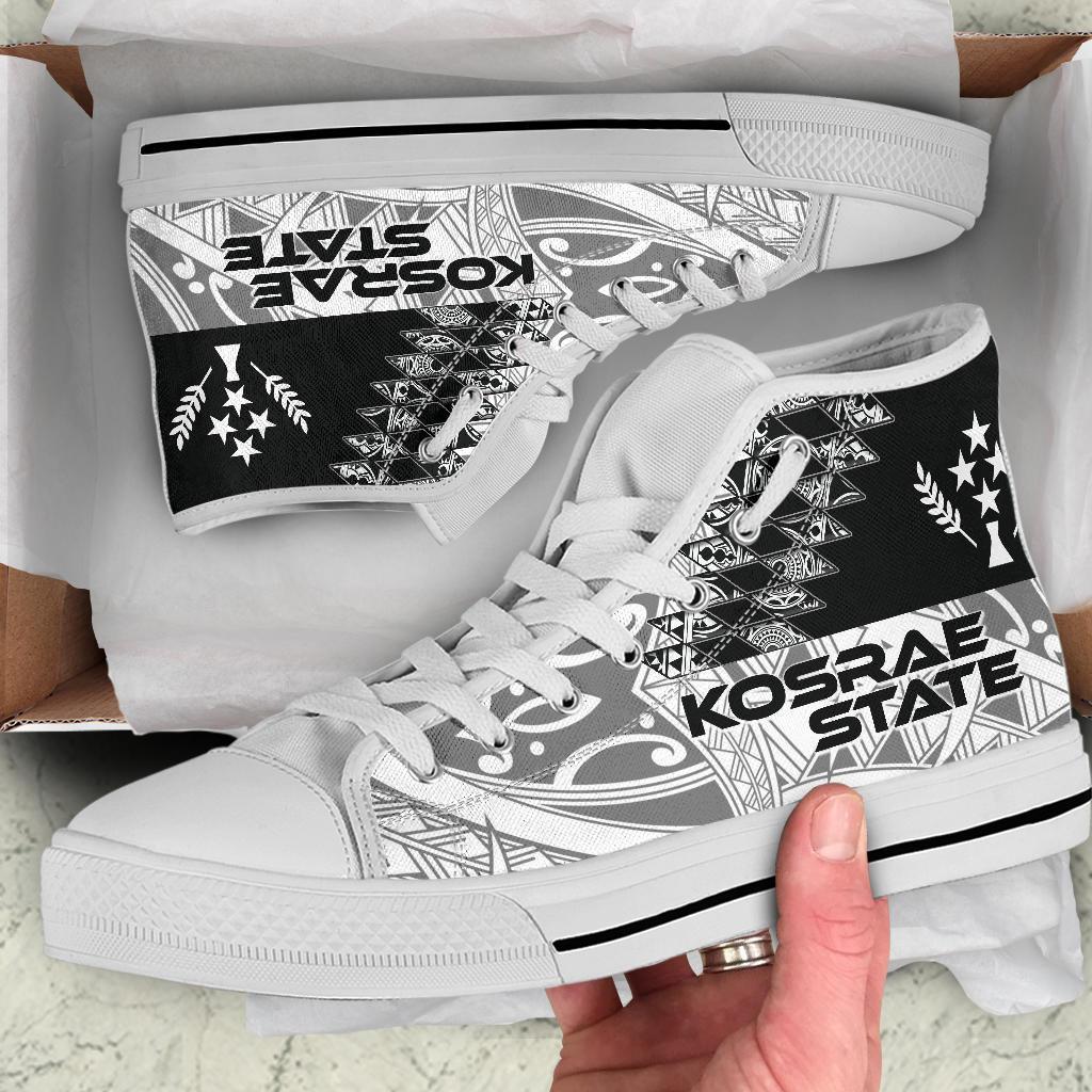 Kosrae State High Top Shoes - White Color Symmetry Style Unisex Black - Polynesian Pride