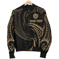 Tahiti Polynesian Custom Personalised Men's Bomber Jacket - Gold Tribal Wave Black - Polynesian Pride